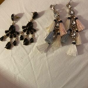 Statement Tassel Drop Earrings with Crystal Accents - Multi-Color